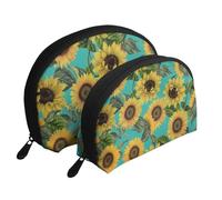 Girasoli D'epoca Su Verde Acqua, Borsa per trucco a conchiglia Portamonete da donna Borsa da toilette piccola Borsa per cosmetici 2 pezzi