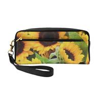 Girasoli floreali, Borsa per il trucco Borsa per cosmetici Borsa da viaggio portatile da toilette Astuccio in pelle per donne e ragazze