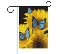 Girasoli gialli con farfalle blu bandiere da giardino 30,5 x 45,7 cm bandiera esterna a doppia faccia bandiera estiva da cortile floreale bandiere da giardino di benvenuto stagionali decorazioni per
