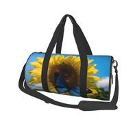 Girasoli gialli con farfalle blu Borse da viaggio di grande capacità e borse sportive manici ad anello nella parte superiore borse del fine settimana e borse rotonde possono essere utilizzate sia da