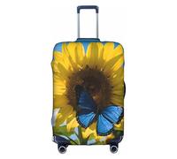 Girasoli gialli con farfalle blu Copertura elastica per bagagli da viaggio Custodia per bagagli Tao18-32 pollici Copertura per bagagli con cerniera Antis antigraffio antipolvere Fissaggio e smontaggio