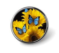 Girasoli gialli con farfalle blu distintivo rotondo carino spilla cappelli giacche decorazione personalizzata spilla abbigliamento gioielli accessori per festa di nozze regalo