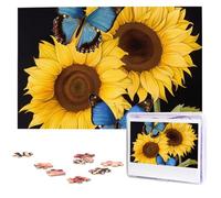 Girasoli gialli con farfalle blu Jigsaw Puzzle in legno da 1000 pezzi Puzzle con immagine personalizzata Puzzle personalizzato per matrimoni per adulti