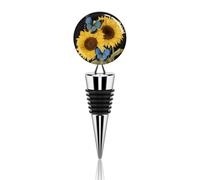 Girasoli gialli con farfalle blu tappo per vino in metallo decorativo tappi per bottiglia di vino eleganti riutilizzabili a prova di perdite tappi per vino per regali bar vacanze feste matrimoni