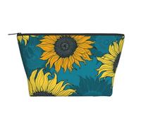 Girasoli Gialli Su Sfondo Blu, Borsa da toilette Borsa per trucco Borsa per cosmetici Borsa da toilette da viaggio portatile
