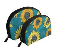Girasoli Gialli Su Sfondo Blu, Borsa per trucco a conchiglia Portamonete da donna Borsa da toilette piccola Borsa per cosmetici 2 pezzi