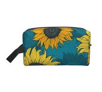 Girasoli gialli su sfondo blu, organizer per cosmetici di grande capacità, borsa da viaggio per il trucco da donna