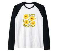 Girasoli Gialli Vintage Flower Lover Illustrazione Floreale Maglia con Maniche Raglan