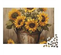 Girasoli in un secchio Puzzle da 1000 pezzi Composizione rustica di girasoli in un secchio Gioco educativo per adulti Decorazione per la casa Difficile Stimolante Regalo 70x50cm/1000pezzi