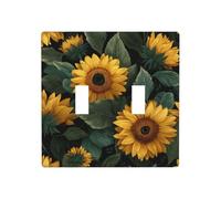 Girasoli petali gialli foglie verdi doppia banda interruttore luce copertura parete interruttore Decor dimensioni standard - 11,4 x 11,4 cm