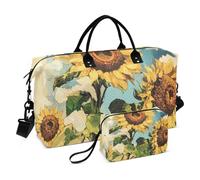 Girasoli Pittura A Olio Giallo Decorativo Spalla Weekender Pernottamento Borsa Palestra Sport Duffel Borse con Toiletry Bag per Escursionismo 2 Pz Set bolso de para Mujer Avion