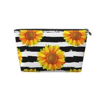 Girasoli Su Sfondo Strisce Bianche E Nere, Borsa da toilette Borsa per trucco Borsa per cosmetici Borsa da toilette da viaggio portatile