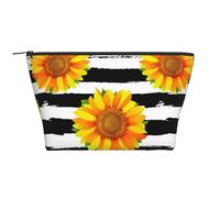 Girasoli Su Sfondo Strisce Bianche E Nere, Borsa da toilette Borsa per trucco Borsa per cosmetici Borsa da toilette da viaggio portatile