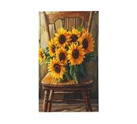 Girasoli su una sedia, bandierine per la casa, 0,9 x 1,5 m, striscione di auguri con occhielli per interni ed esterni, decorazioni per la casa