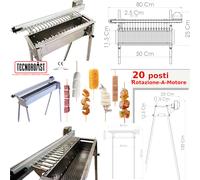 Giraspiedini a carbonella classica, con meccanismo da 20 pezzi per la rotazione automatica di spiedini ed arrosticini 80×25×h100 cm in acciaio aisi 430 inox lucido