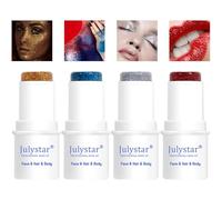 Gireatick 4 colori Body Glitter Stick, Argento Oro Blu Rosso Autoadesivo Glitter Gel per Chunky Face/Body/Hair/Eyes/Lip, Gel glitter per capelli olografici, Sparkling Face Glitter Makeup