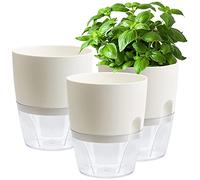 GiReich Vaso per erbe da cucina davanzale della finestra autoinnaffiante, set di 3 vasi moderni per piante da appartamento con sistema di irrigazione, 18,2X 11x 15,3 cm (bianco)