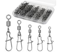 Girelle da Pesca Aoyswuz Set 125 Pezzi Moschettone Esche da Pesca Vortice 4# 6# 8# 10# 12# Anelli Solidi da Pesca per Esche da Pesca, Accessori da Pesca