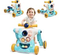 Girello 3 in 1 con funzione di aumento di peso, giocattolo da spingere con forme, suoni, musica e centro attività, per imparare a stare seduti e in piedi