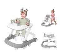 Girello 4 in 1 per bambini, con vassoio di alimentazione rimovibile e vassoio musicale, girello pieghevole per bambini e ragazze dai 6 ai 18 mesi (grigio-60 x 55 x 70 cm)