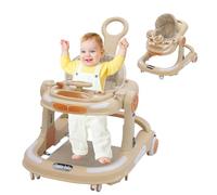 Girello Bambini 4 in 1, Girello Pieghevole con Altezza Regolabili, Baby Walker con Vassoio Musicale, Tappetino e Freno, Design Anti-Ccollisione, Primi Passi per Bambini 6-18 Mesi