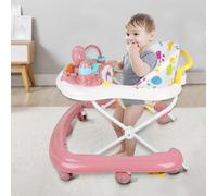 Girello Bambino Primi Passi per Bambini da 6 Mesi a 15 kg, Regolabile in Altezza, girello pieghevole per bambini con vassoio di gioco interattivo con suoni, 62 * 68 * 36-81cm - Rosa
