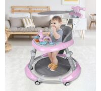 Girello Bambino Primi Passi per Bambini da 6 Mesi a 15 kg, Regolabile in Altezza, girello pieghevole per bambini con vassoio di gioco interattivo con suoni, 70 * 70 * 91cm - Rosa