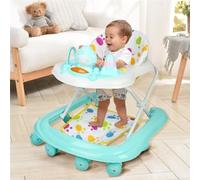 Girello Bambino Primi Passi per Bambini da 6 Mesi a 15 kg, Regolabile in Altezza, girello pieghevole per bambini con vassoio di gioco interattivo con suoni, 62 * 68 * 36-81cm - Verde