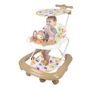 Girello Bebe con set di gioco e tappetino da pavimento, aiuto per camminare robusto pieghevole con 5 posizioni regolabili, ideale come aiuto per camminare per i primi passi del vostro bambino (Kaki-62