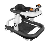 Girello Bebe con set di gioco e tappetino da pavimento, aiuto per camminare robusto pieghevole con 5 posizioni regolabili, ideale come aiuto per camminare per i primi passi del vostro bambino (nero-70