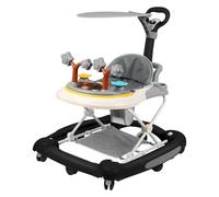 Girello Bebe con set di gioco e tappetino da pavimento, aiuto per camminare robusto pieghevole con 5 posizioni regolabili, ideale come aiuto per camminare per i primi passi del vostro bambino (nero-67