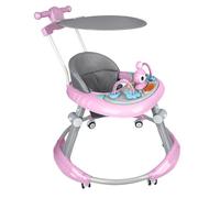 Girello con set da gioco e tappetino da pavimento, robusto aiuto per camminare con 5 posizioni regolabili, ideale come aiuto per camminare per i primi passi del vostro bambino, 70 x 70 x 91 cm, rosa