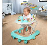 Girello da passeggio per bambino evolutivo, 2 in 1, spinta pieghevole con luce e musica, altezza regolabile in 4 posizioni, cuscino rimovibile, 62 x 68 x 36-81 cm, verde