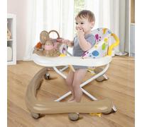 Girello da passeggio per bambino evolutivo, 2 in 1, spinta pieghevole con luce e musica, altezza regolabile in 4 posizioni, cuscino rimovibile, 62 x 68 x 36-81 cm, cachi