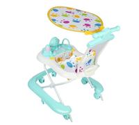 Girello evolutivo 2 in 1, girello pieghevole per bambini, scatola per musica, cartone animato, rimovibile, cappuccio girevole a 360 gradi, maniglia di spinta alta, 62 x 68 x 36-81 cm, verde
