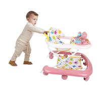 Girello Evolutivo per Bambini con 5 Altezze Regolabili, Marchietto Pieghevole per Bambini con Comodo Cuscino del Sedile, con Luci e Melodie, per Bambini da 6-36 Mesi, 62 * 68 * 36-81 cm, Rosa