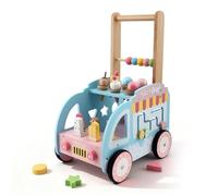 Girello in legno, girello a tema carrello con ruote, girello montessori, giocattolo multifunzione, giocattolo motorio per ragazzi e ragazze bambini a partire dai 10 mesi (altezza regolabile)