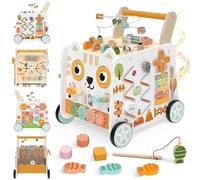 Girello in legno per bambini,centro attività Montessori,regolabile in altezza per 1 anno,cubo attività 16 in 1 con labirinto di perline,gioco di forme, xilofono e pesca,giocattolo educativo da 12 mesi