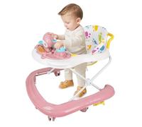 Girello per bambini con vassoio per attività musicali rimovibile, girello per bambini facilmente pieghevole, altezza regolabile, a partire da 6 mesi, 62 x 68 x 36-81 cm (rosa)