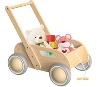 Girello per Bambini di legno, Carrello Primi Passi Legno per Bambini e Bambine, Activity Baby Walker, Toddler Push & Pull Toys, Primi Passi Regalo per Compleanno Natale, Naturale