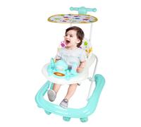 Girello per bambini e bambine 2in 1 con altezza regolabile, girello a piedi con musica, 8 ruote, musica, tettoia, verde