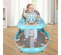 Girello per bambini e ragazze, evolutivo, 5 in 1, girello pieghevole per passeggiate, ruote anti-caduta, regolazione a 5 velocità, musica, blu