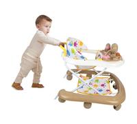Girello per Bambini, Passeggino Primi Passi con Altezza Regolabile, Babywalker con Vassoio Rimovibile Musicale Giocattolo, per Bambini 6+ Mesi, 62 * 68 * 36-81 cm - Cachi