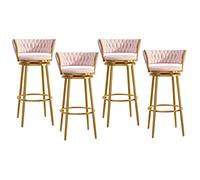 Girevole a Set sedie bancone Velluto con Schiena Intrecciata e poggiapiedi, sgabelli da Bar in Oro di Lusso per l'isola della Cucina, caffè, Pub (75 cm Rosa)