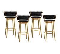Girevole a Set sedie bancone Velluto con Schiena Intrecciata e poggiapiedi, sgabelli da Bar in Oro di Lusso per l'isola della Cucina, caffè, Pub (75 cm Neri)