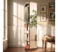 Girevole Full Body specchio appendiabiti ganci, Specchio a figura intera in legno massello rotante a 360° , 2-in-1 in piedi specchi con appendiabiti, per soggiorno Camera da letto Guardaroba