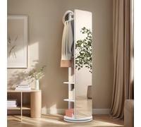 Girevole Full Body specchio appendiabiti ganci, Specchio a figura intera in legno massello rotante a 360° , 2-in-1 in piedi specchi con appendiabiti, per soggiorno Camera da letto Guardaroba