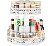 Girevole Portaspezie Organizer Lazy Susan - 360° Rotanti vassoio in Metallo Portaoggetti Organizzatore floreale per Dispensa Cucina Mobile Piano di Bagno Frigorifero Tavolo (Doppio bianco)