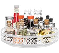 Girevole Portaspezie Organizer Lazy Susan - 360° Rotanti vassoio in Metallo Portaoggetti Organizzatore floreale 32cm per Dispensa Cucina Mobile Piano di Bagno Frigorifero Tavolo, Bianco