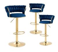 girevoli Set di sgabelli banco Regolabili a Altezza sedie casa con Bassa Schiena, Base d'oro e Rivestimento in Velluto, Sedia da Pranzo per l'isola della Cucina, caffetteria, Pub, Bar (3 pc